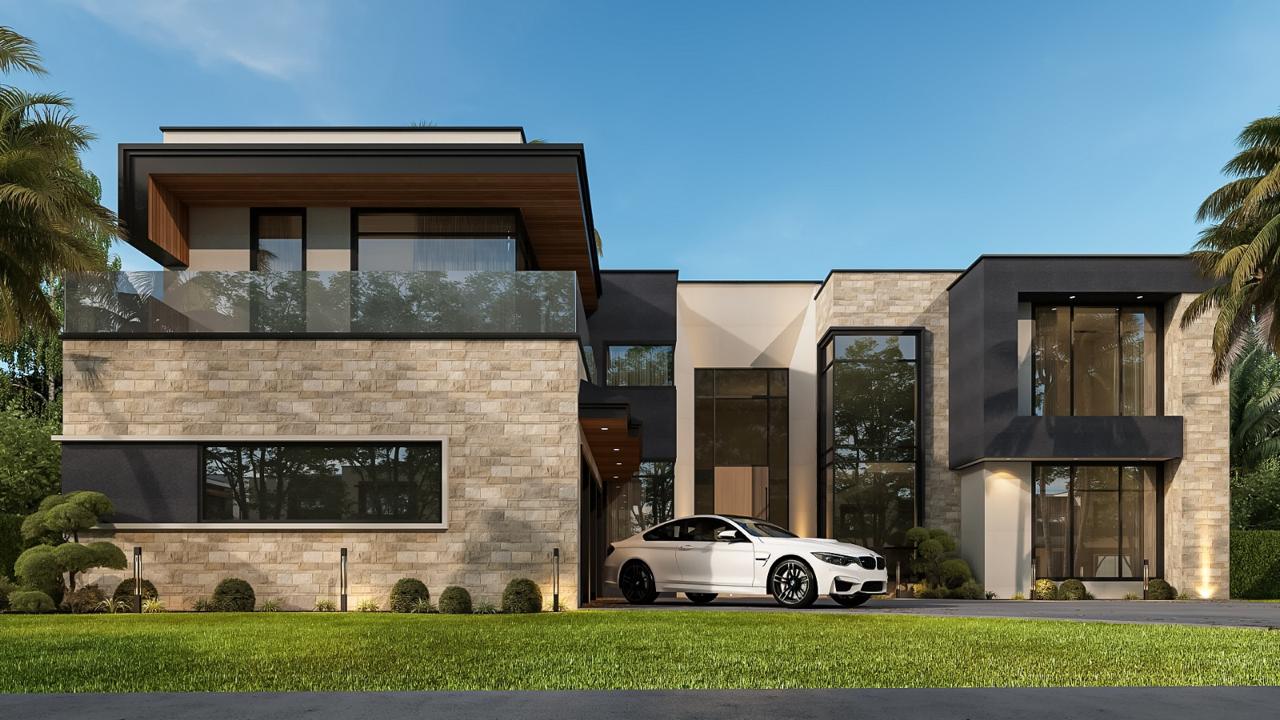 Contemporary custom home design, front exterior view