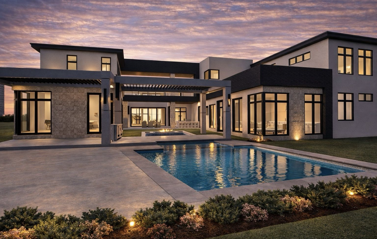 Contemporary custom home with pool courtyard